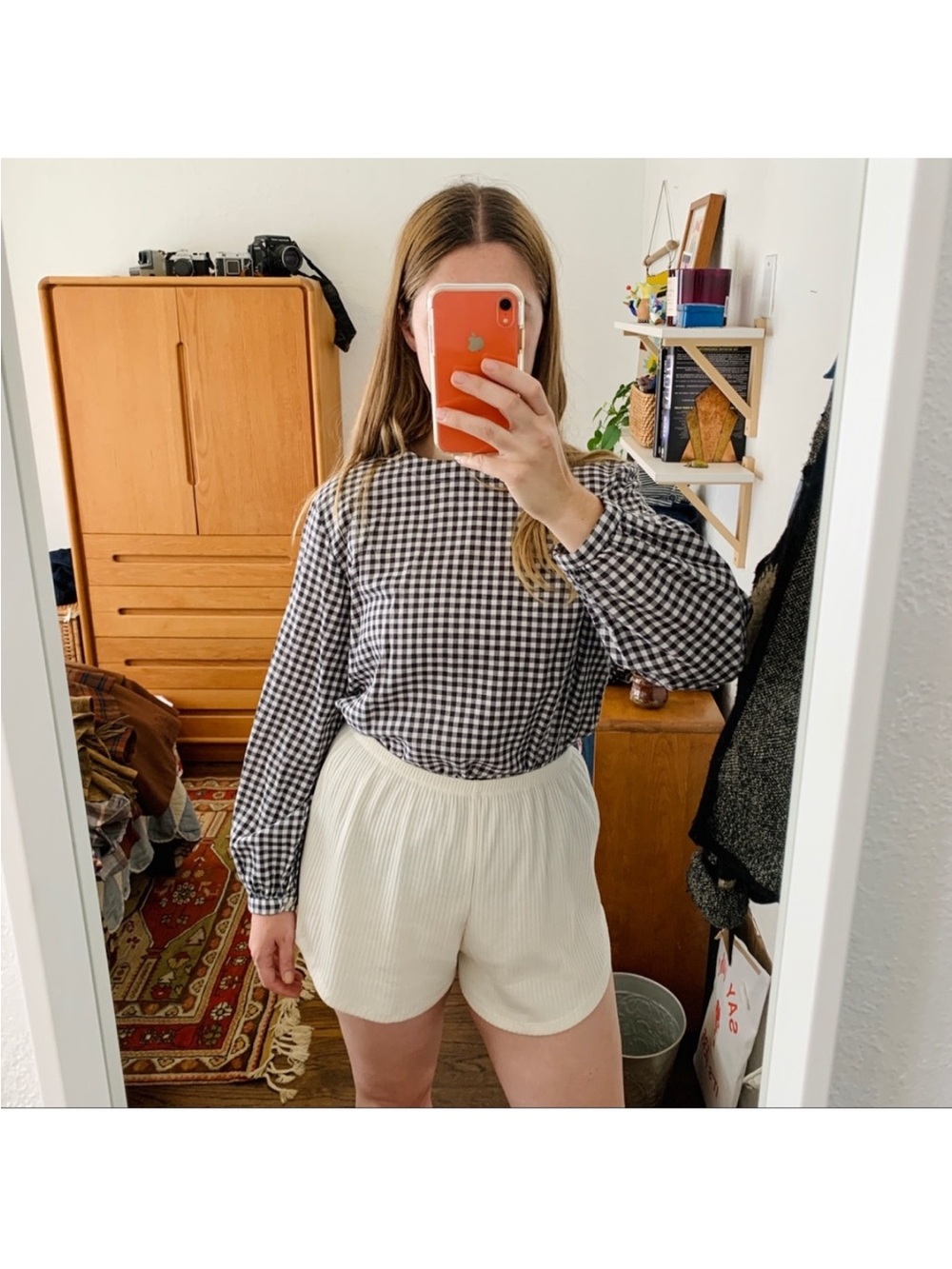 Muji Soft Flannel Gingham Check Blouse Top Shirt